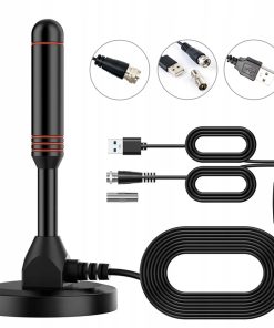 Antena DVB-T2 TV Cyfrowa USB 5m Magnetyczna Czarno-czerwona