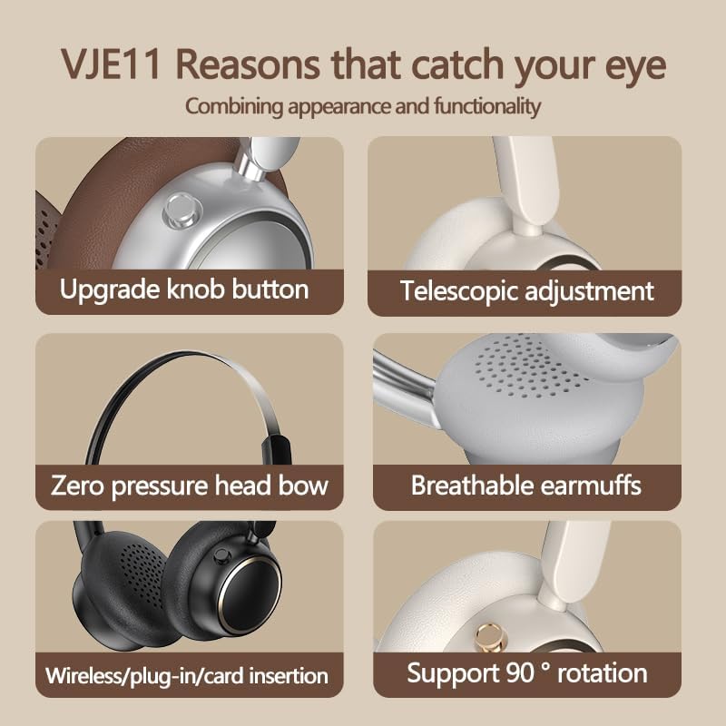 Słuchawki Bluetooth VJE11 Retro Hi-Fi Bezprzewodowe Białe - obrazek 4
