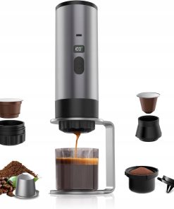Bezprzewodowy Ekspres Przenośny 3w1 Kapsułki Kawa Mielona USB-C Szary