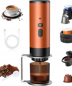 Bezprzewodowy Ekspres Przenośny 3w1 Kapsułki Kawa Mielona USB-C Pomarańcz