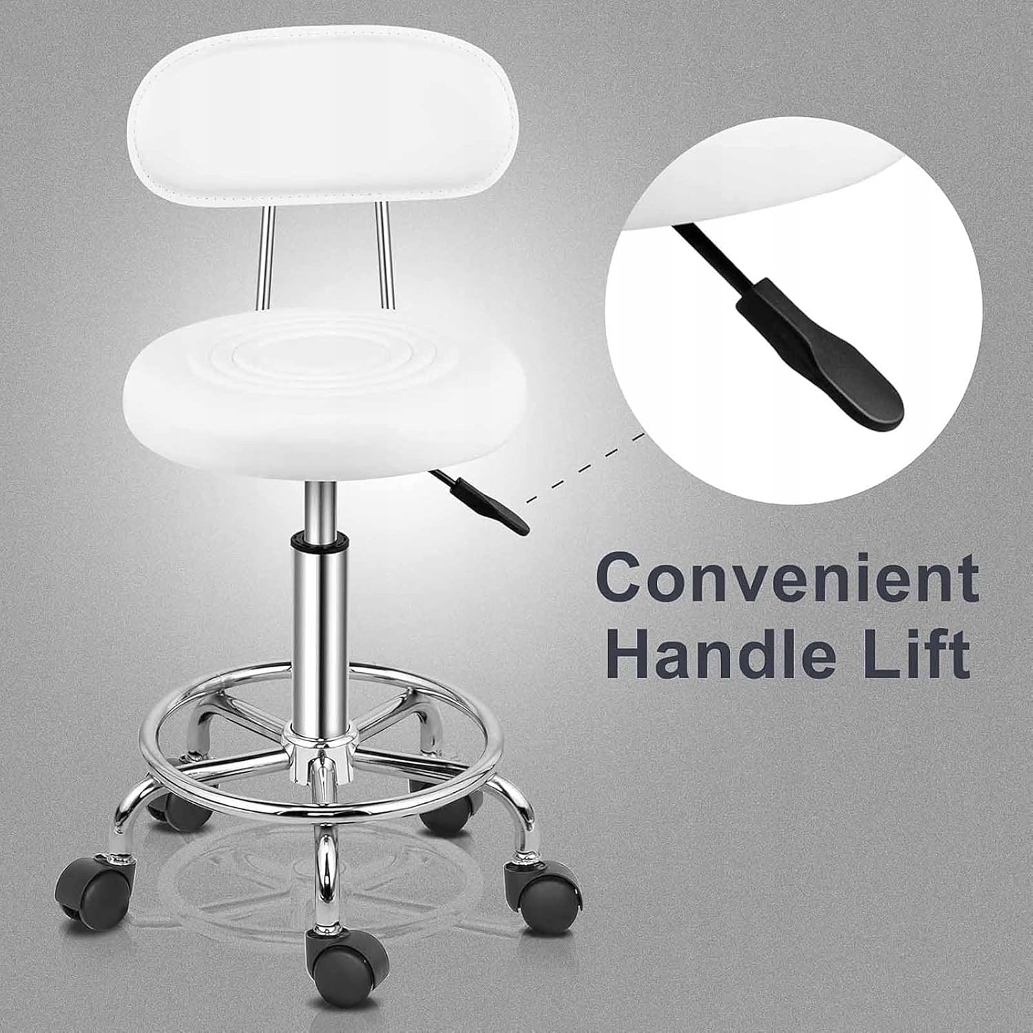 Stołek Fryzjerski Kosmetyczny Hoker Taboret Regulowany Z Oparciem Biały - obrazek 7