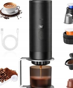 Bezprzewodowy Ekspres Przenośny 3w1 Kapsułki Kawa Mielona USB-C Czarny