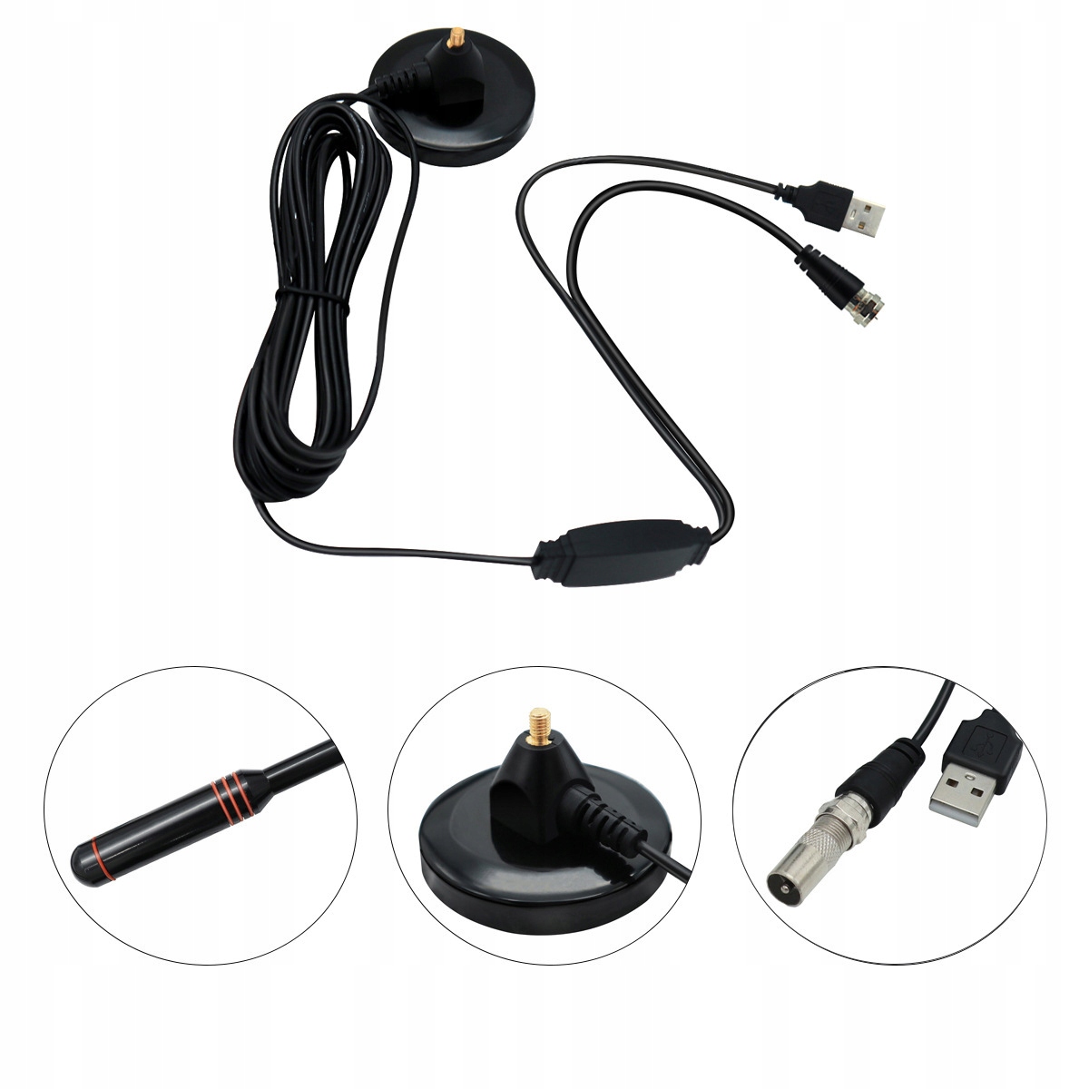 Antena DVB-T2 TV Cyfrowa USB 5m Magnetyczna Czarno-czerwona - obrazek 3