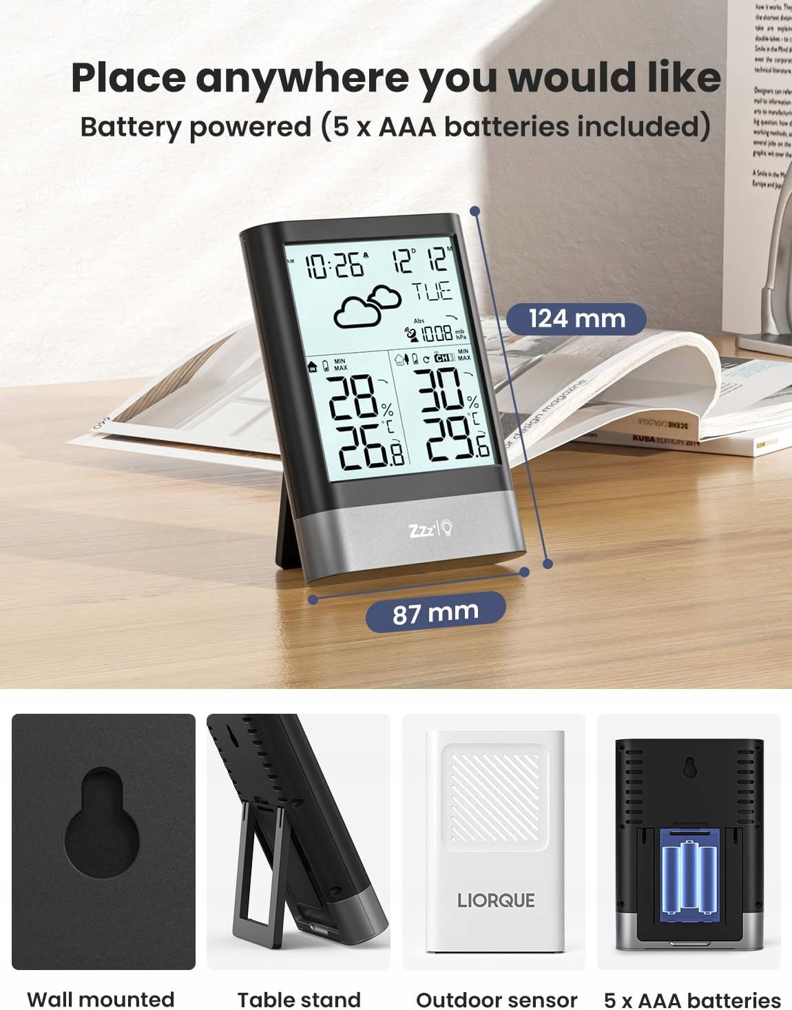 BEZPRZEWODOWA STACJA POGODOWA LIORQUE YGH6208 WYŚWIETLACZ LCD BATERIE AAA - obrazek 6