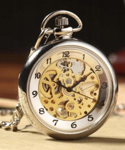 Zegarek Kieszonkowy Mechaniczny Wahadło skeleton chrom vintage