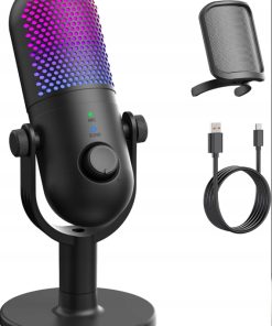 Mikrofon USB RGB Gaming Podcast Streaming PC PS5 z Kablem