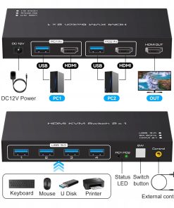 Alternative view of Przełącznik KVM VPFET HDMI/DP USB 3.0 do 2 komputerów