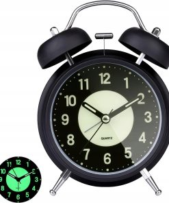 Budzik Retro z Podwójnym Dzwonkiem Cichy Głośny Alarm na Baterie