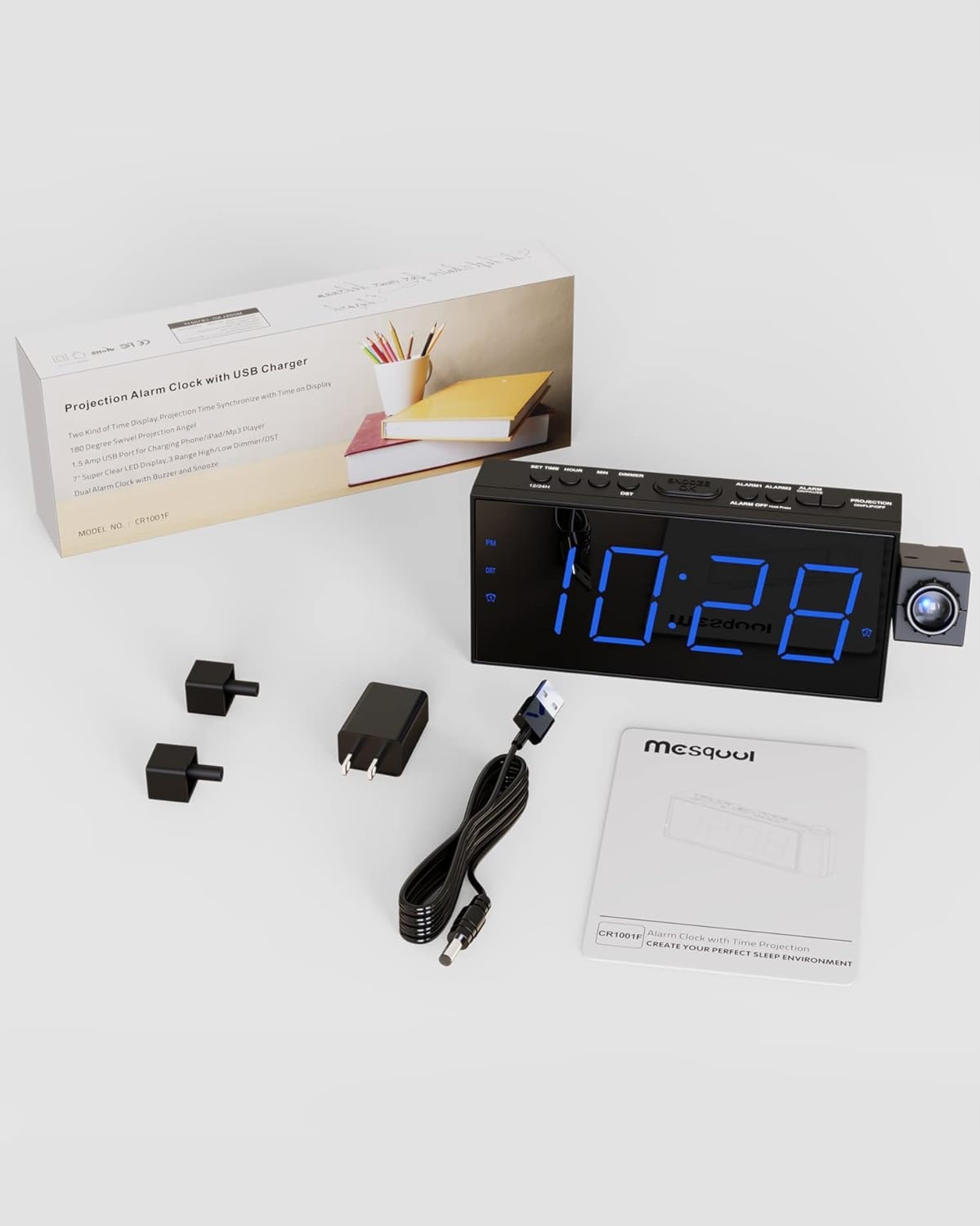 Budzik Projektorowy Z Funkcją 180° Do Sypialni LED USB - obrazek 8