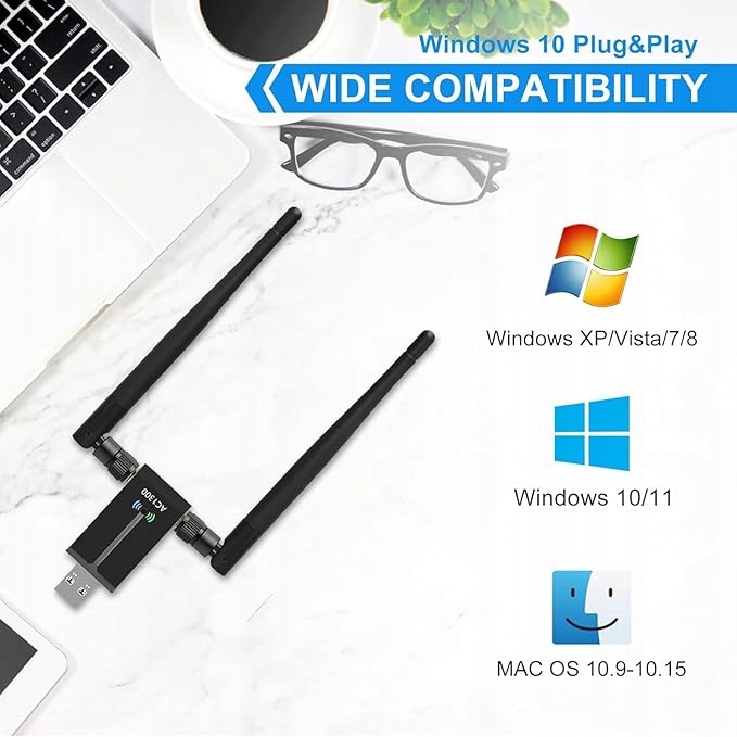 Antena WiFi USB AC1300 Dual Band 5GHz 2.4GHz USB 3.0 5dBi - obrazek 6