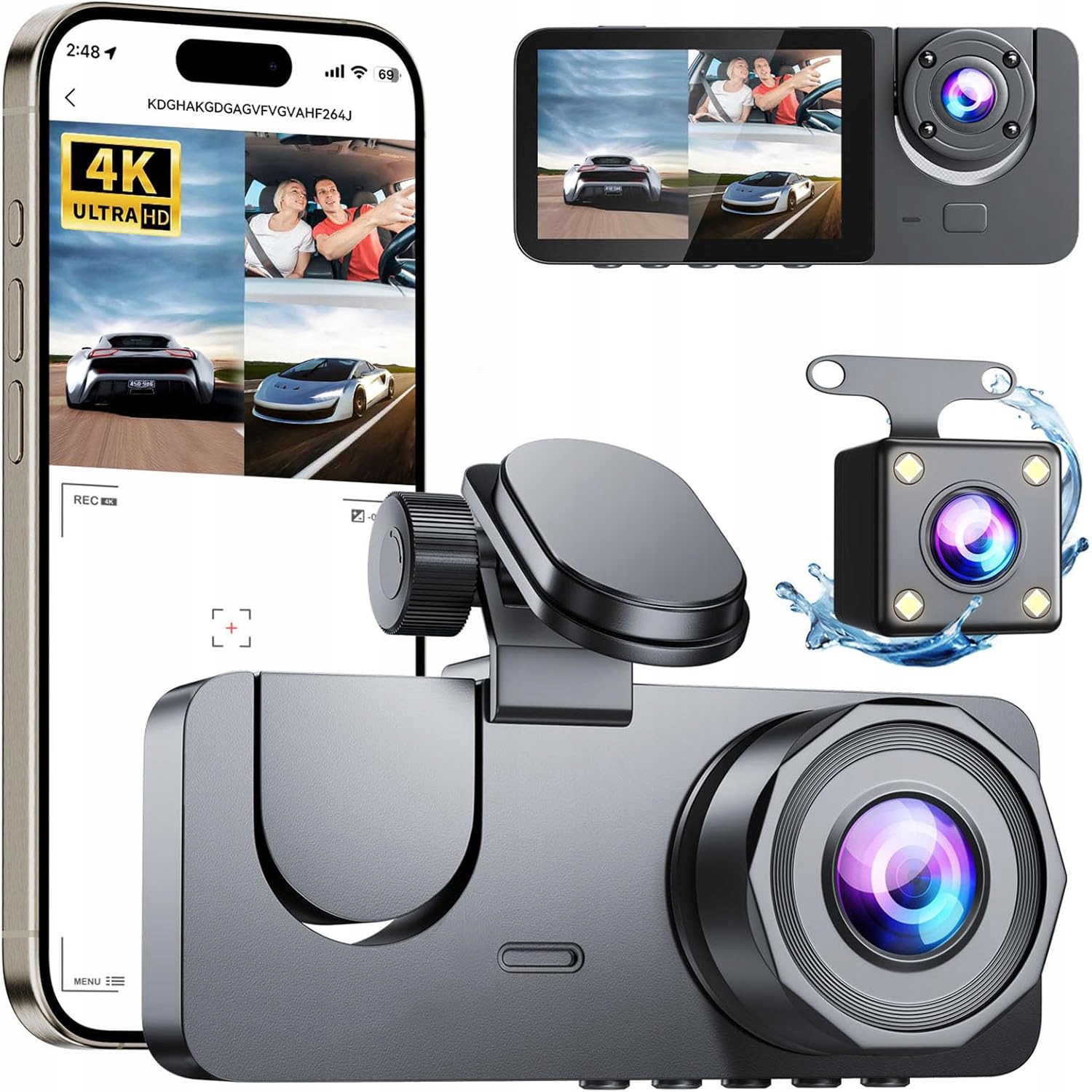 Kamera Samochodowa 3-Kanałowa 4K Przód Tył Wnętrze 32GB WiFi - obrazek 14