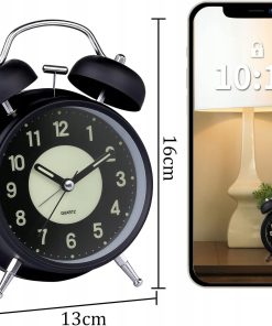 Alternative view of Budzik Retro z Podwójnym Dzwonkiem Cichy Głośny Alarm na Baterie