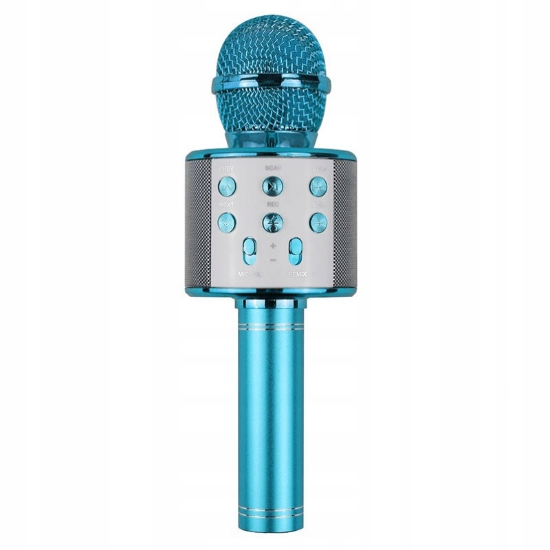Mikrofon Karaoke Bluetooth Bezprzewodowy Głośnik Recorder Niebieski - obrazek 7