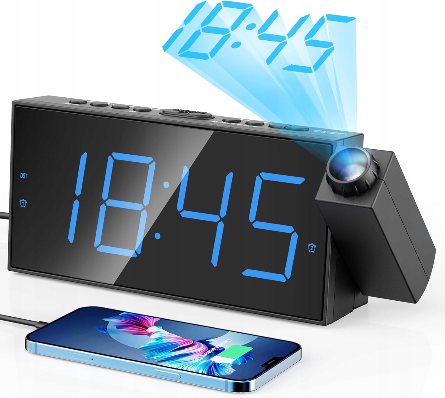 Budzik Projektorowy Z Funkcją 180° Do Sypialni LED USB - obrazek 7