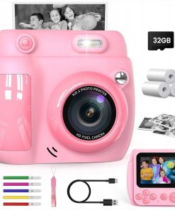APARAT DLA DZIECI GOFUNLY Z DRUKARKĄ 1080P 32GB 3 ROLKI RÓŻOWY