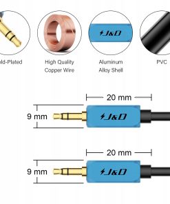 Kabel Aux J&D 0,3 cm Aluminium 2,7 m Audio TRS 1/8 do 1/8