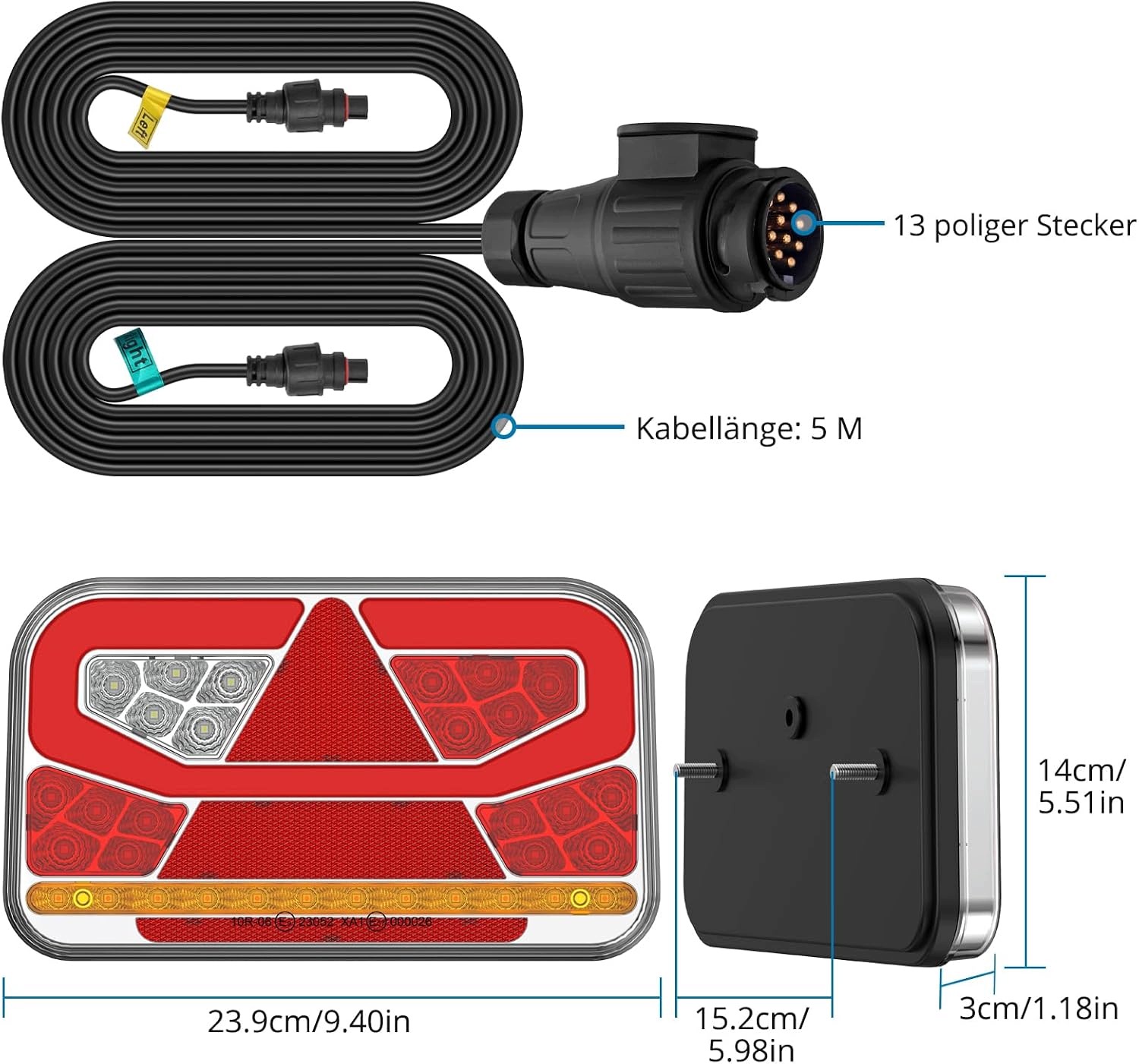 Tylne Światła LED Przyczepa 12-30V 60 Diod 6 Funkcji E9 E57