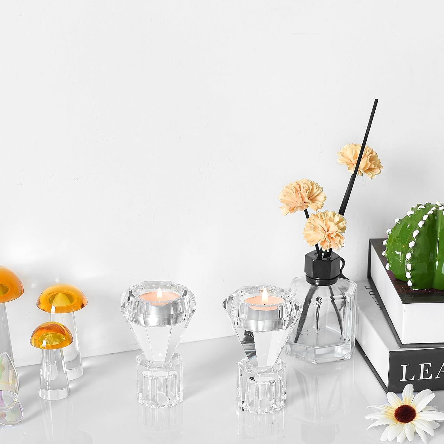 Świeczniki Kryształowe Zestaw 2 Szt Uchwyt 2 w 1 Świece Tealight DONOUCLS