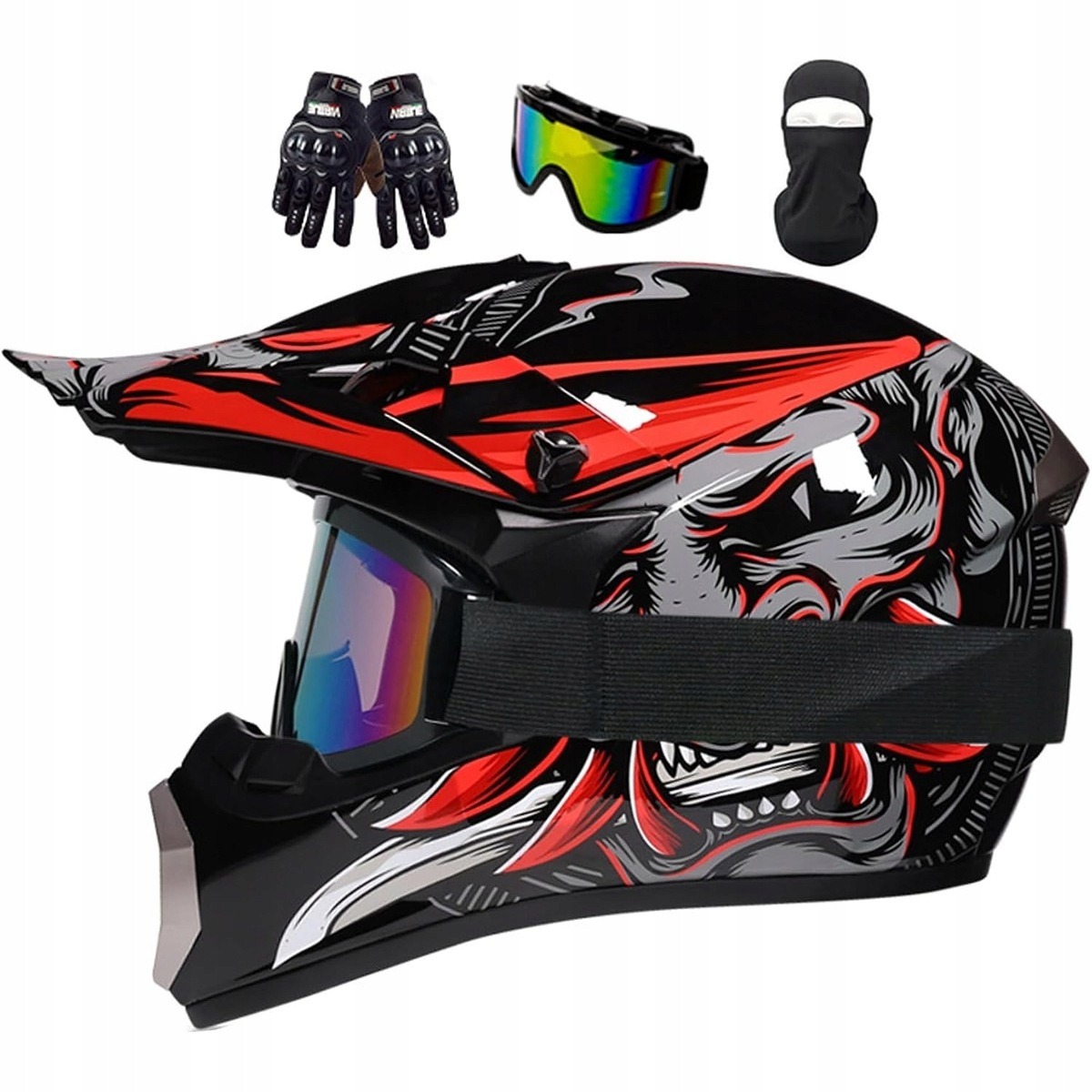 Kask Motocrossowy dla Dzieci z Rękawiczkami MTB Enduro Pełnotwarzowy roz S