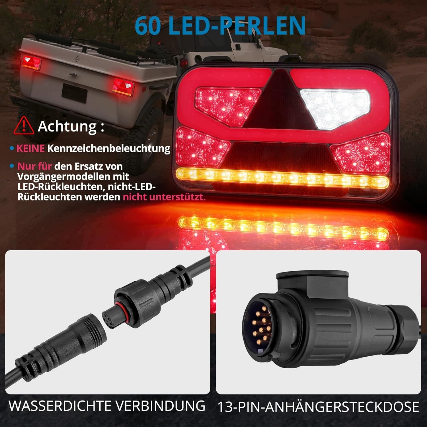 Tylne Światła LED Przyczepa 12-30V 60 Diod 6 Funkcji E9 E57