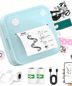 Mini Drukarka Etykiet Bluetooth Przenośna Niebieska