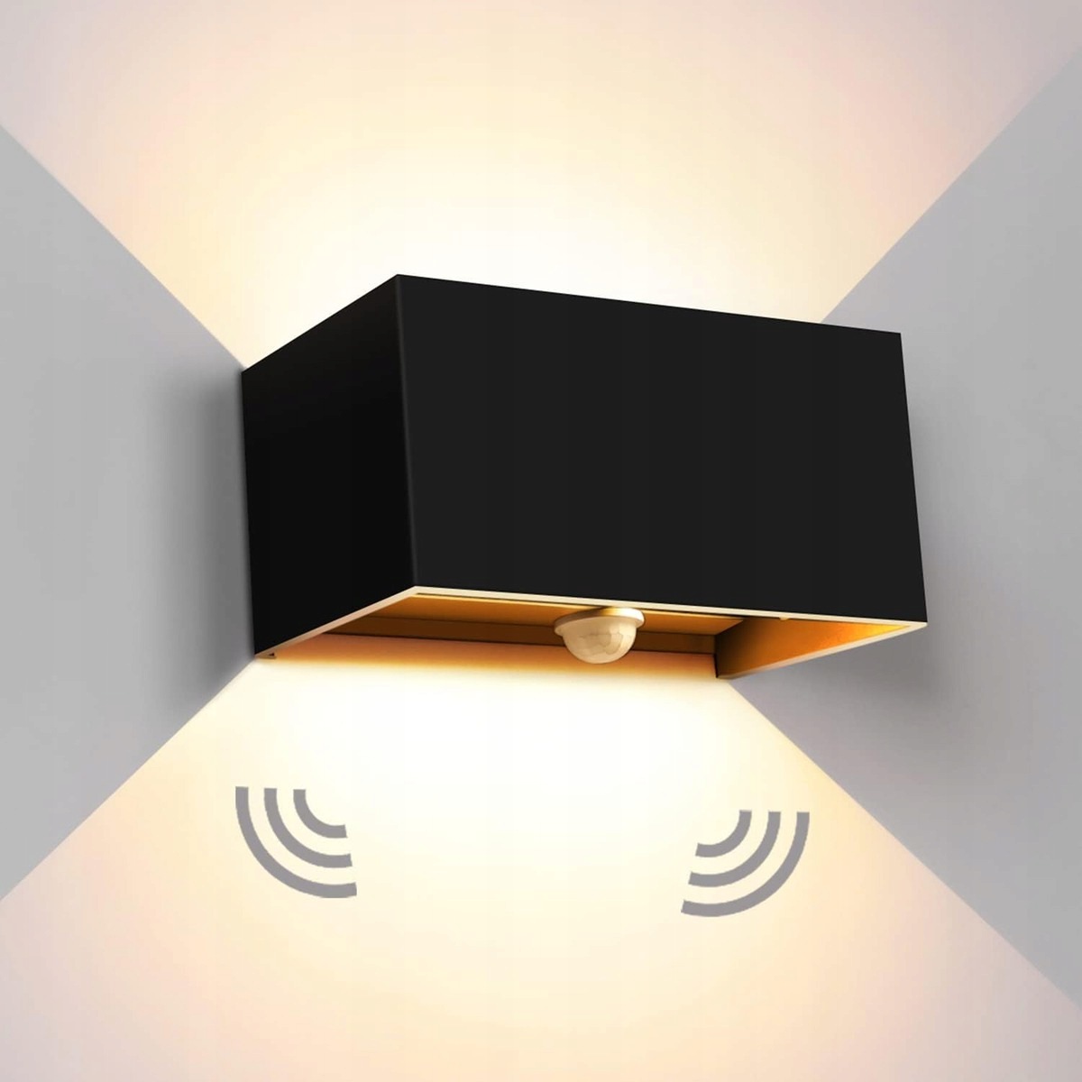 Kingwei Lampa Zewnętrzna 20W Czujnik Ruchu IP65 Ciepła Biel 3000K Czarna