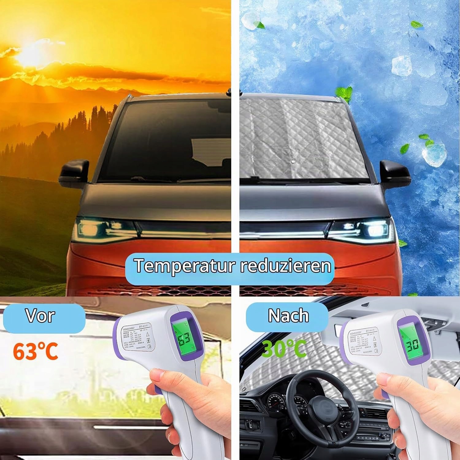 Ochrona Przed Słońcem i Mrozem Na Przednią Szybę VW T5 T6 SWB 8 Szt.