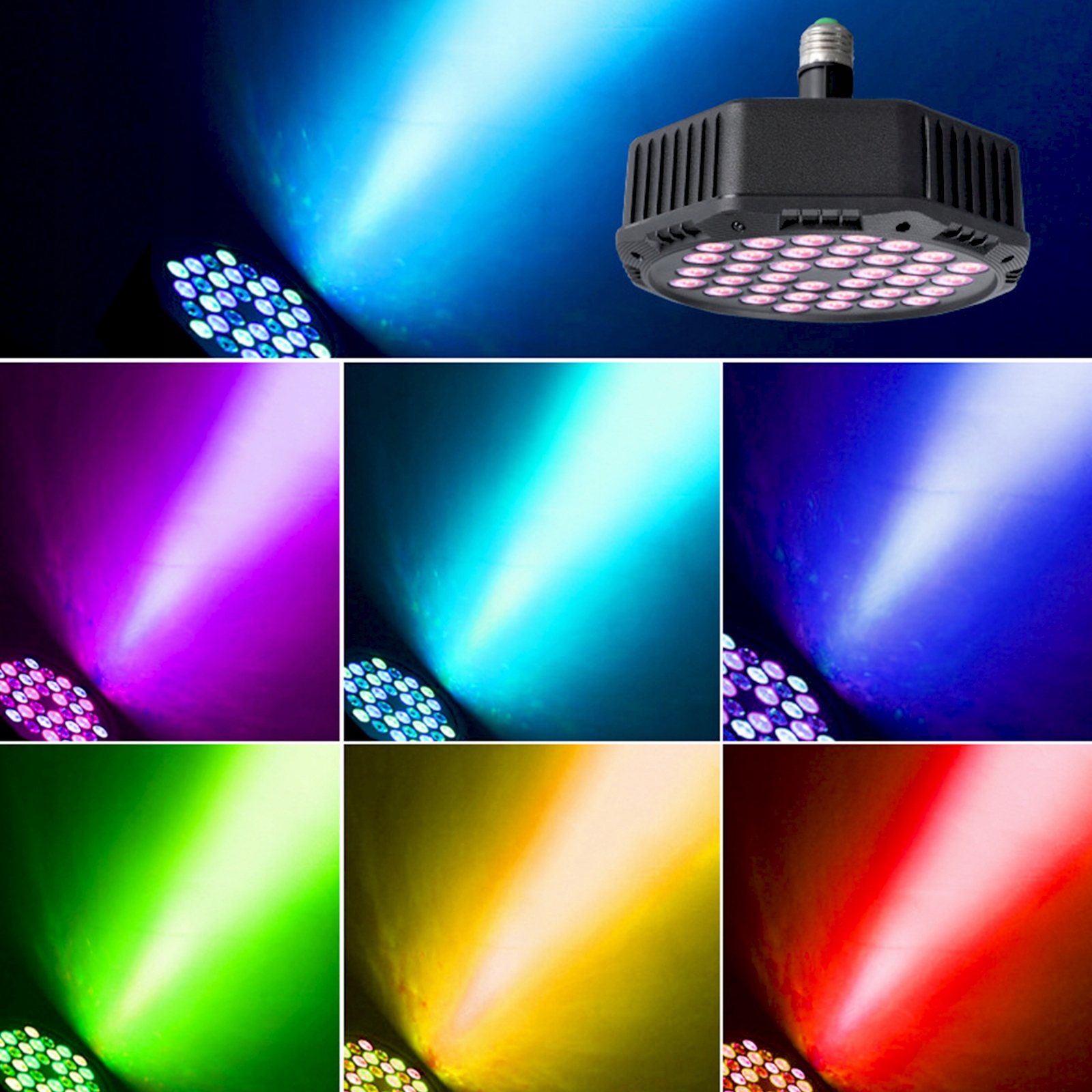 36 Diod LED Kolorowe Światło Sceniczne Sterowane Głosem Pilot E27