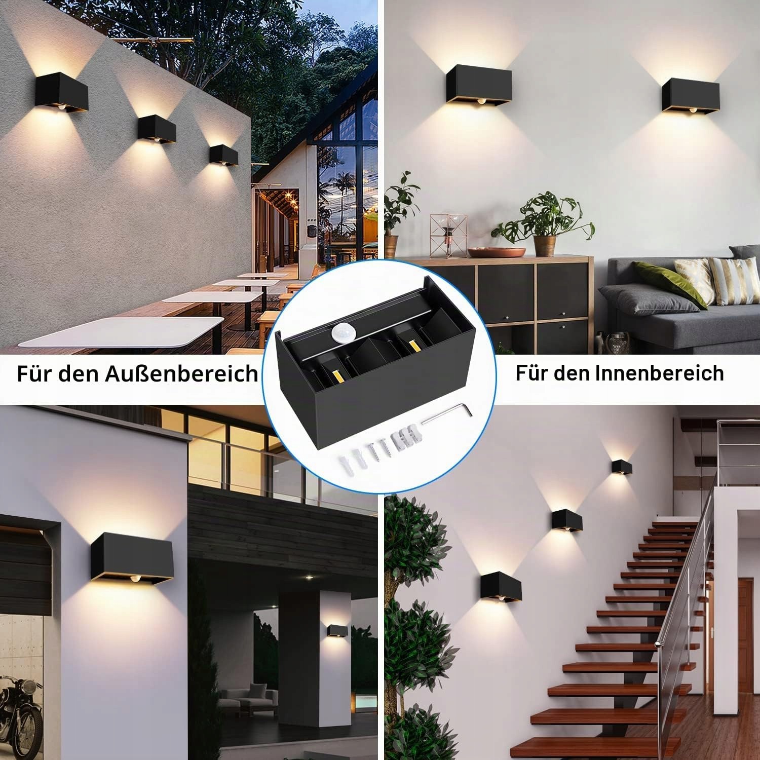 Kingwei Lampa Zewnętrzna 20W Czujnik Ruchu IP65 Ciepła Biel 3000K Czarna