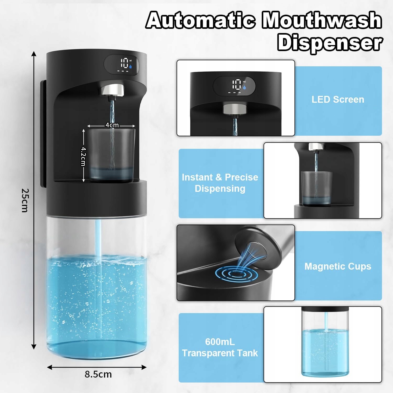 Dalugo Automatyczny Dozownik do Płukania Jamy Ustnej 600 ml Czarny