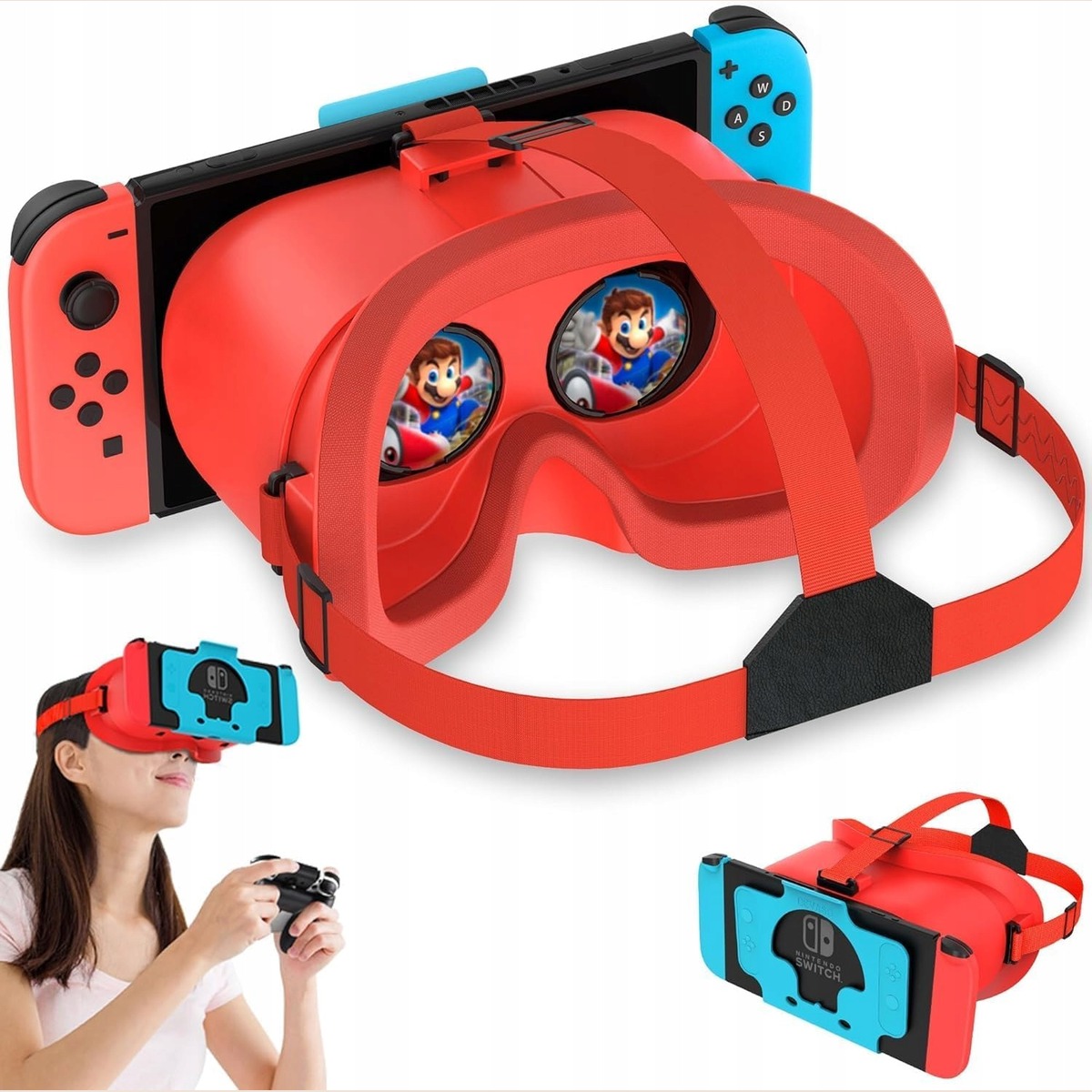 Gogle VR do Nintendo Switch OLED Z Regulowanymi Soczewkami Czerwone