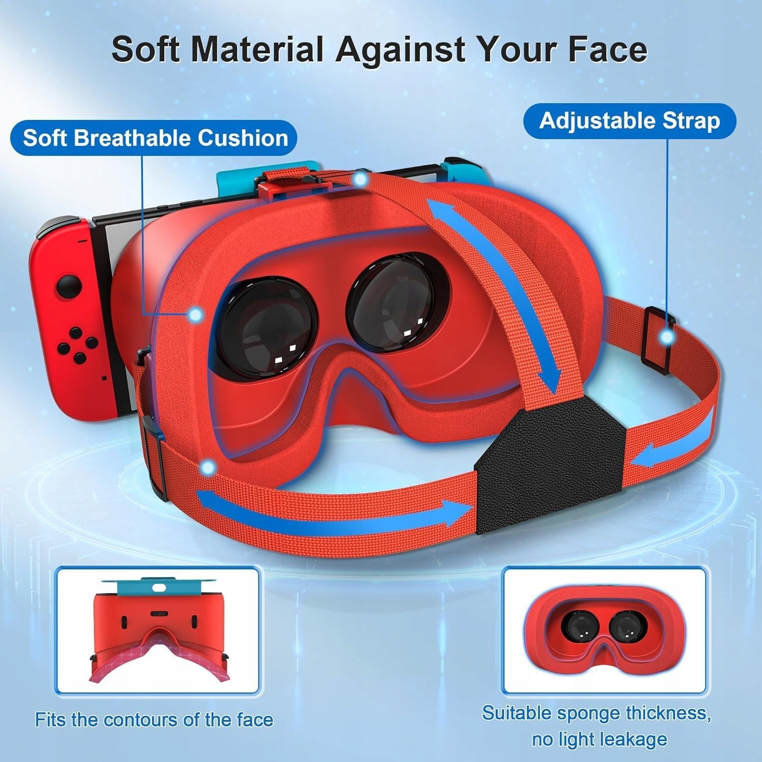 Gogle VR do Nintendo Switch OLED Z Regulowanymi Soczewkami Czerwone