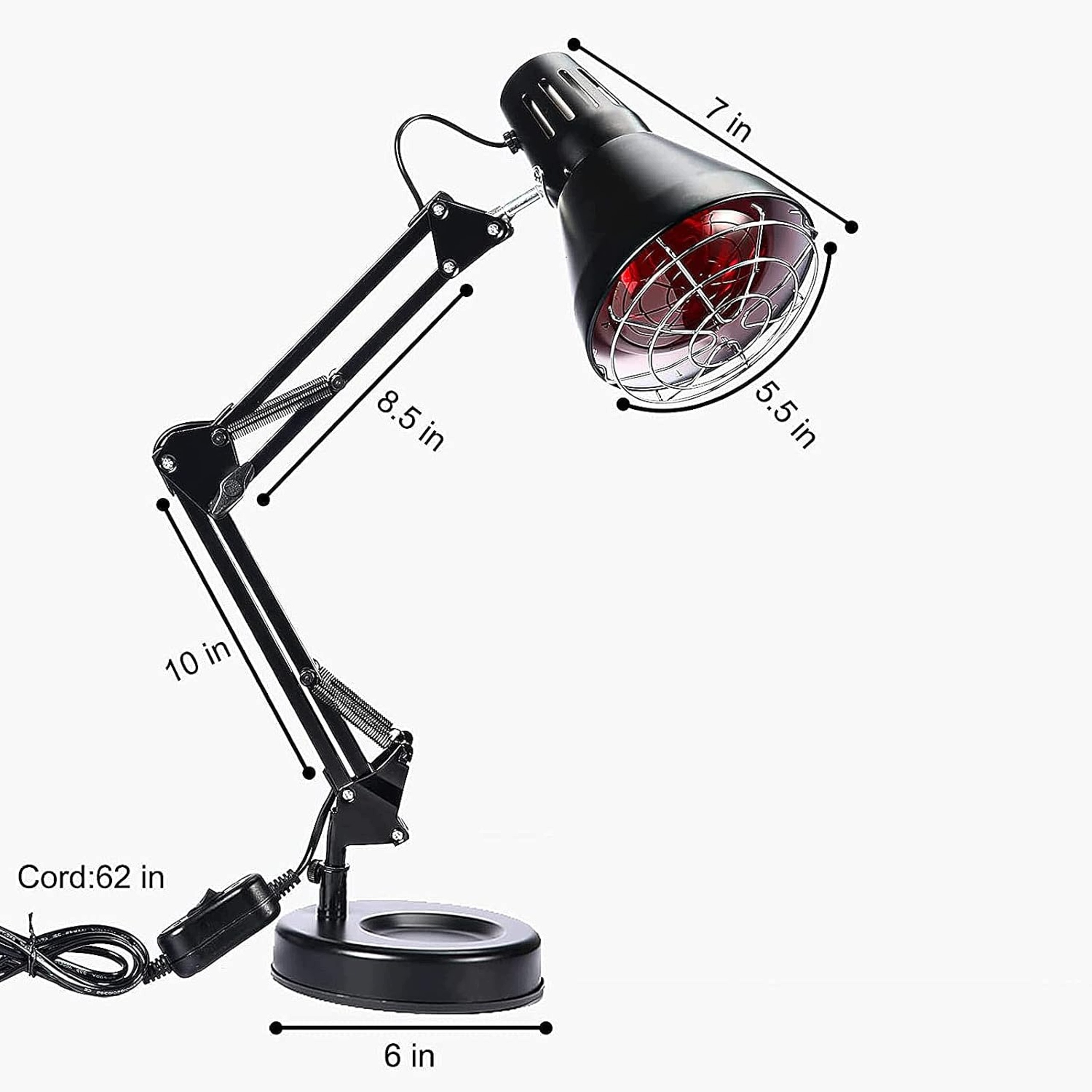 Lampa Na Podczerwień 150W WO LUCK Terapia Światłem Regulowana Czarno-Srebrn